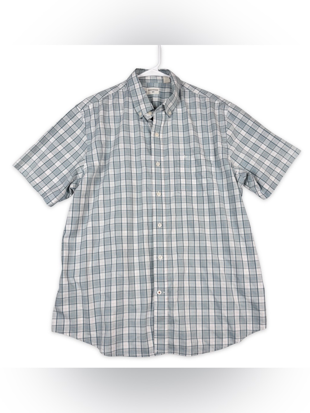 Dockers Button Down Shirt Mens L Large Blue Plaid Short Sleeve See Condition